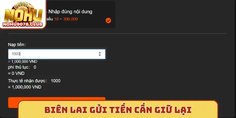 Biên lai gửi tiền cần giữ lại