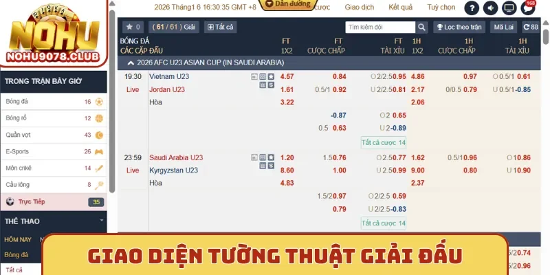 Giao diện tường thuật giải đấu