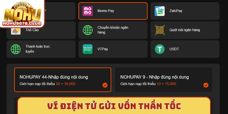 Ví điện tử gửi vốn thần tốc